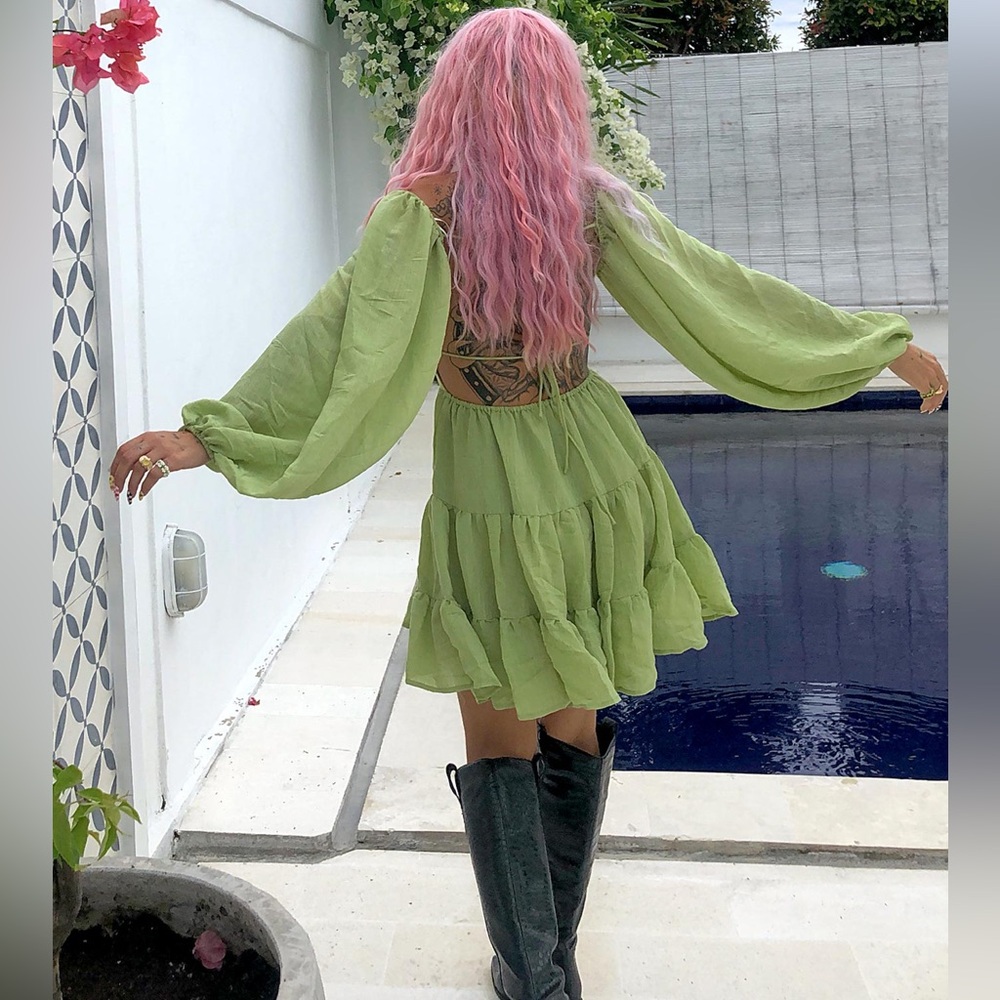 Princess Polly Danny Long Sleeve Mini Dress Green Size 8 - Picture 11 of 12
